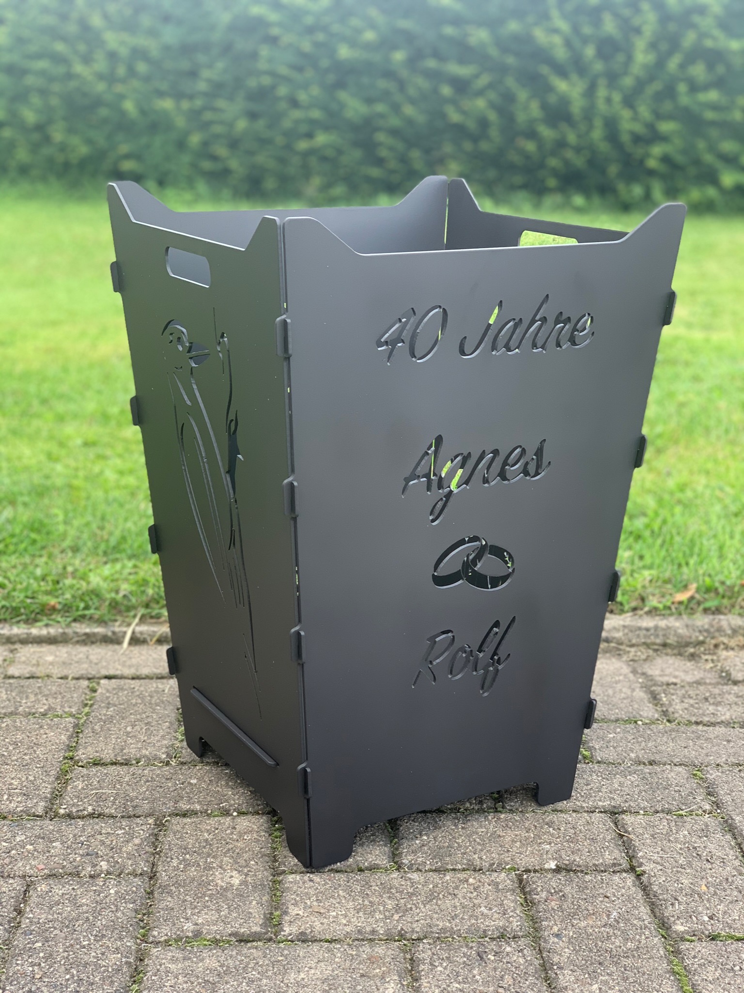 Feuerkorb Feuertonne Hochzeit Trauung Ehepaar 40 Jahre Ringe Spatz Vogel