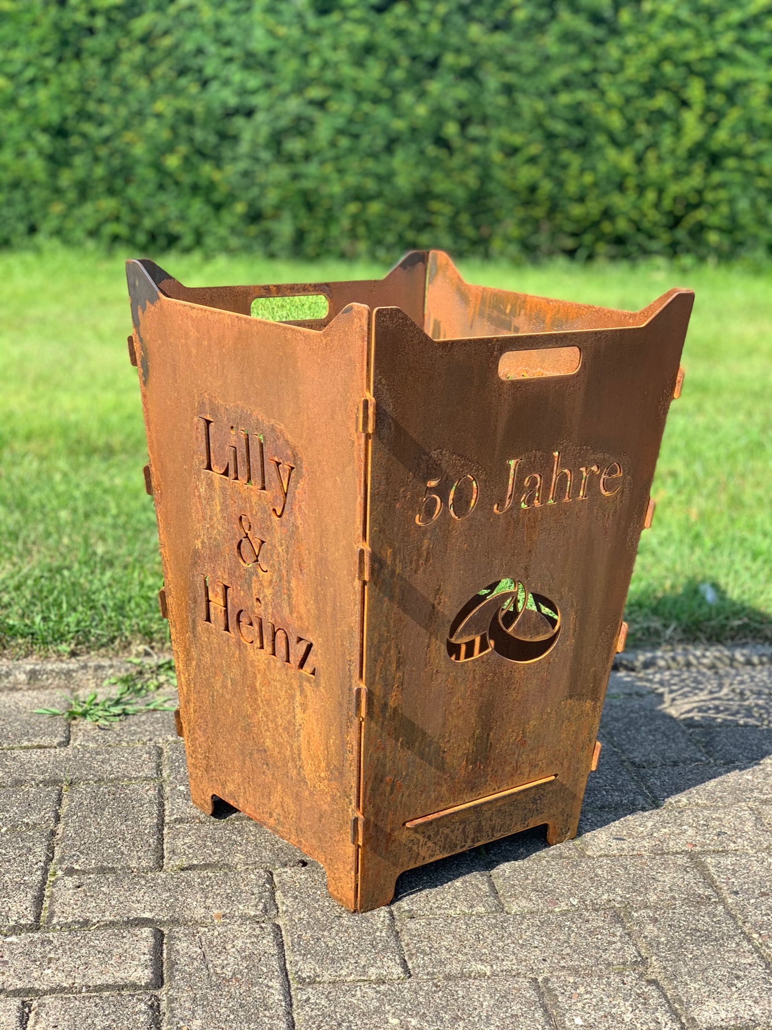 Feuerkorb Feuertonne Hochzeit Trauung Ehepaar Ringe 50 Jahre rostig