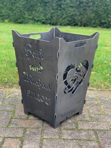 Feuerkorb Feuertonne Hochzeit Trauung Ehepaar altdeutsche Schrift Herz Ringe