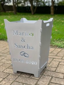 Feuerkorb Feuertonne Hochzeit Trauung Ringe silber