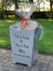 Feuerkorb Feuertonne Hochzeit Trauung Ringe silber Geschenk