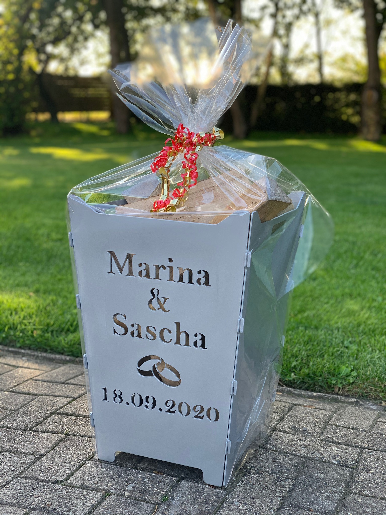 Feuerkorb Feuertonne Hochzeit Trauung Ringe silber Geschenk