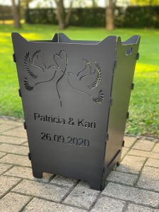Feuerkorb Feuertonne Hochzeit Trauung Tauben Herz1