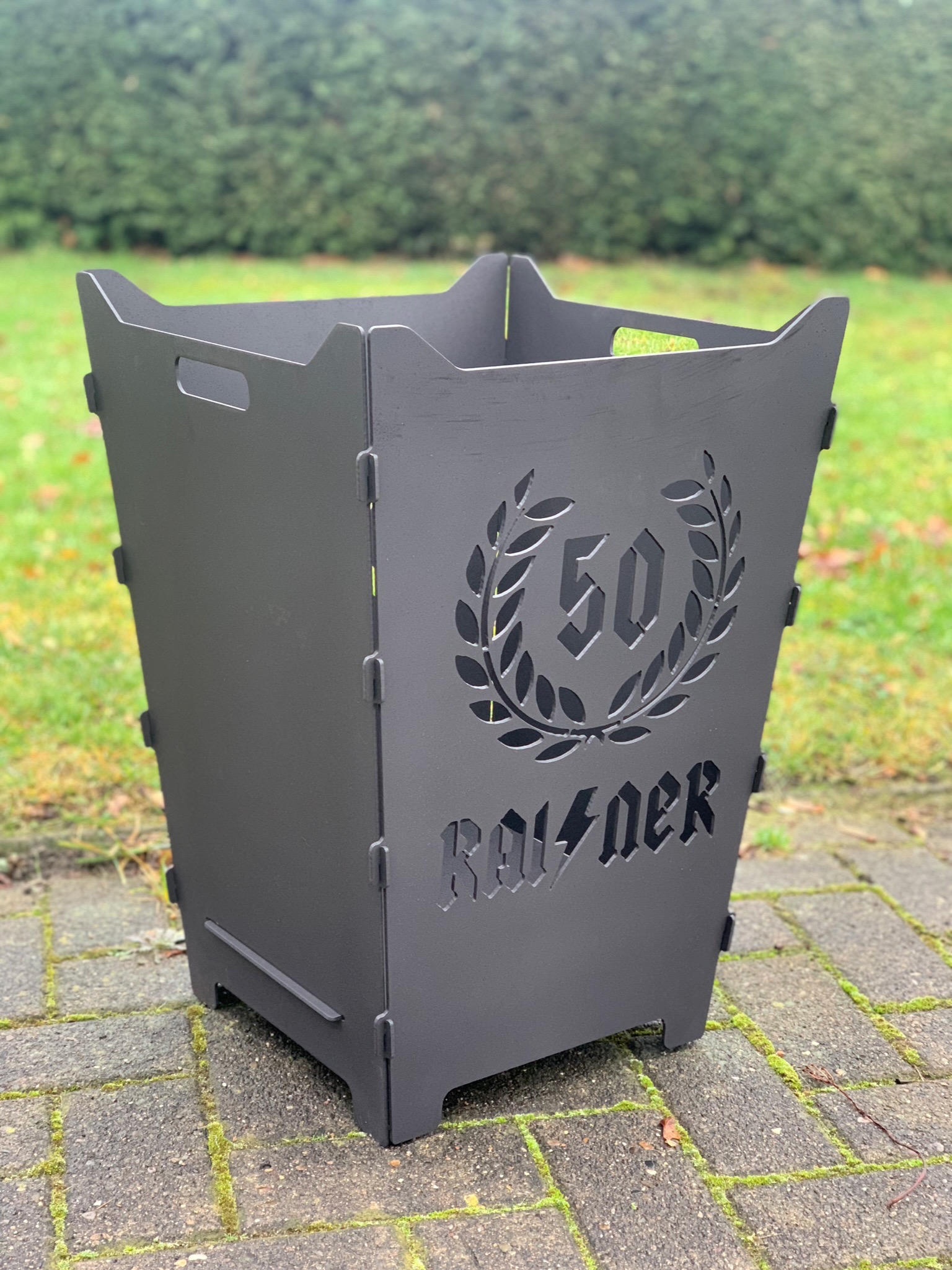 Feuerkorb Feuertonne Lorbeerkranz Geburtstag 50 Rainer ACDC Blitz