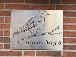 Schild Edelstahl Spatz Hausnummer