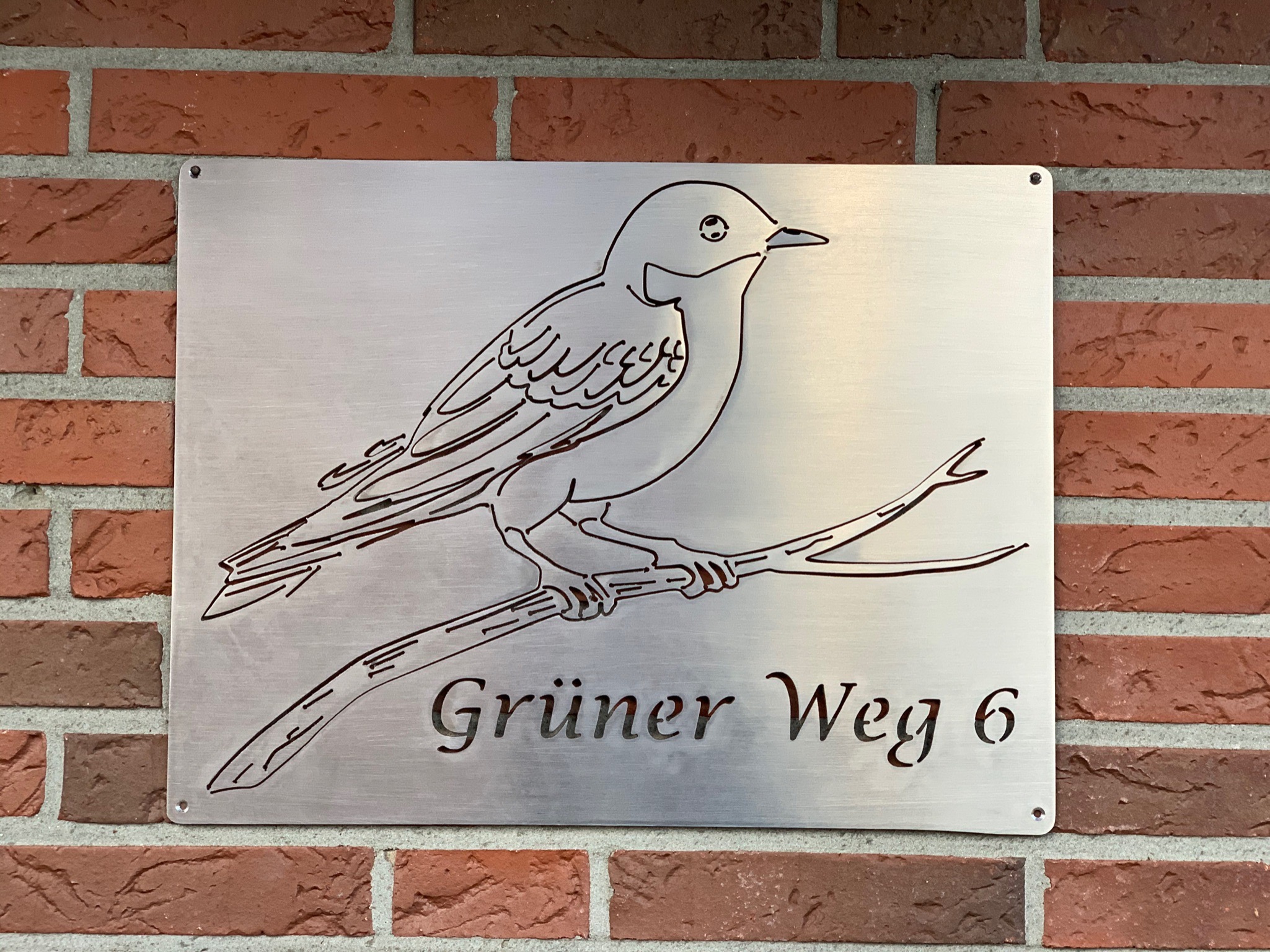Schild Edelstahl Spatz Hausnummer