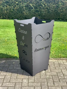 Feuerkorb-Feuertonne-Schreibschrift-Unendlichkeitszeichen-Familie-Hochzeit-Ringe