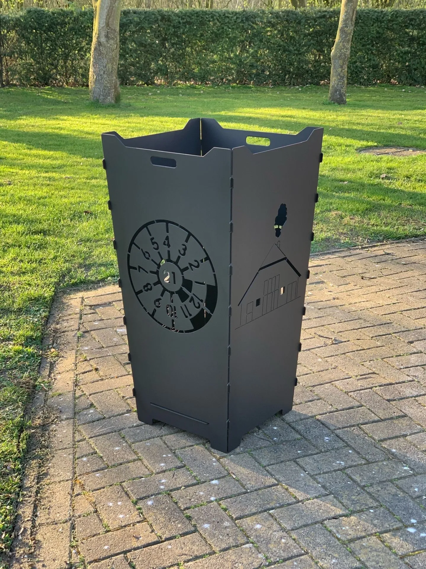 Feuerkorb-Feuertonne-Tuev-Plakette-Haus-Einzug-Geschenk-Familie