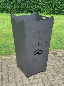 Feuerkorb-Feuertonne-Vornamen-Hochzeit-Ringe-Ehe-Datum