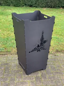 Feuerkorb-Feuertonne-Weinrebe-Weinglas